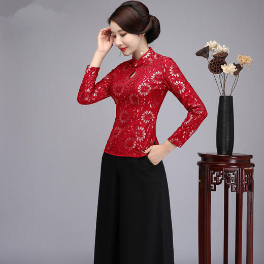 时尚改良长袖加绒唐装两件套hh-17106