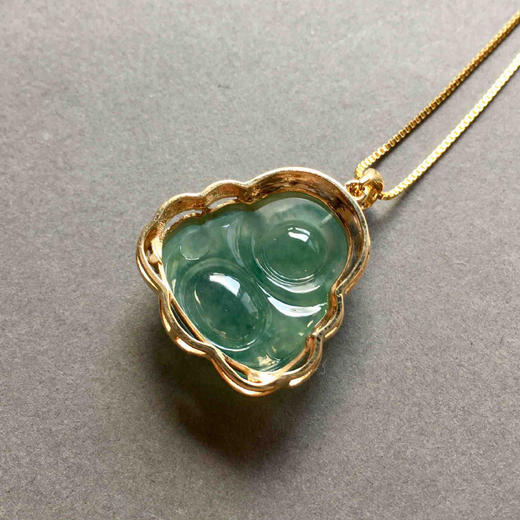 冰种晴水绿飘阳绿翡翠弥勒佛18k黄金钻石镶嵌 商品图5