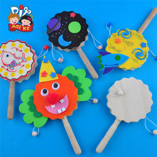 木质拨浪鼓玩具MEi KE幼儿园手工制作材料节日立体DIY粘贴画爆款 商品图0