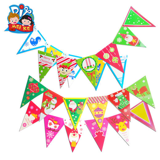 圣诞节手工diy纸质三角挂旗幼儿园装饰挂旗布置制作材料包圣诞树 商品图4
