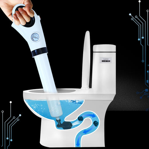 【为思礼】马桶管道疏通器 可显示气压 多个配头 防溅水 厕所管道堵塞一炮通 居家清洁 商品图6