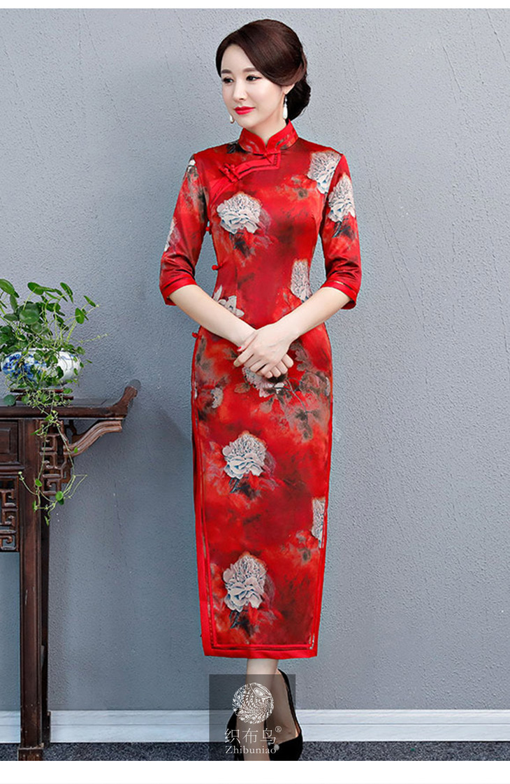 117下架雁过留香高档丝绸面料修身旗袍hzj9306