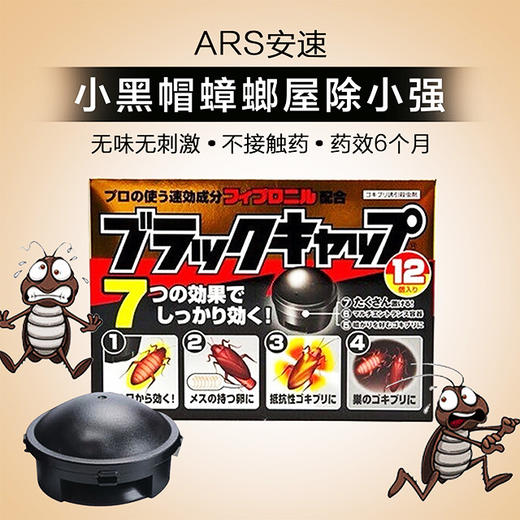 【为思礼】日本原装 灭蟑利器 安速小黑帽    灭蟑螂药 强引诱       12枚盒装 商品图0