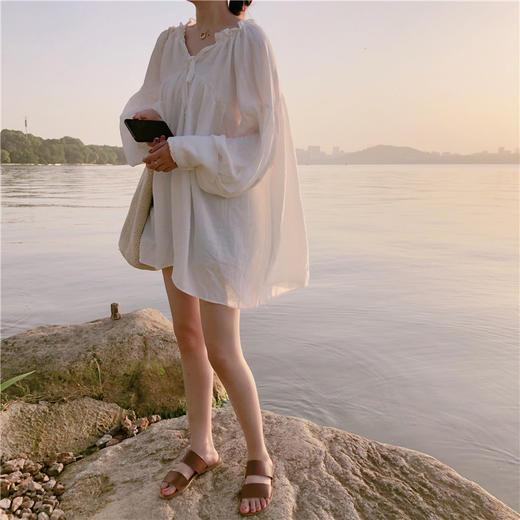 A22V领上衣宽松中长款长袖衬衫1:1实物服装纸样剪裁图纸牛皮纸样 商品图1