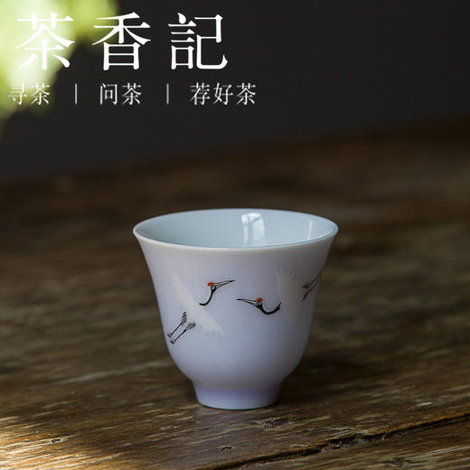 茶香记 颜色釉手绘粉彩仙鹤盖碗-木槿紫 手工手绘 轻薄通透 灵巧趁手 景德镇 商品图1
