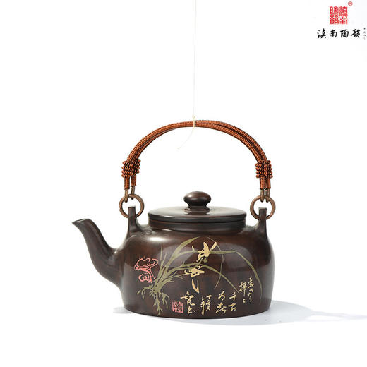 谭知凡覆色刻填香飘四海残贴铜柄提梁壶 商品图1