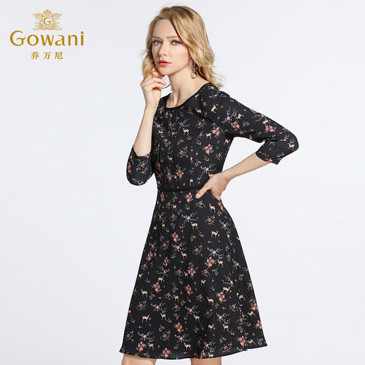 乔万尼春装修身高腰七分袖小个子碎花印花连衣裙EB3E212 商品图2