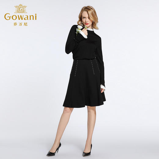 乔万尼春季半身裙黑色柳丁百搭显瘦中长款a字高腰伞裙EB3D279 商品图1