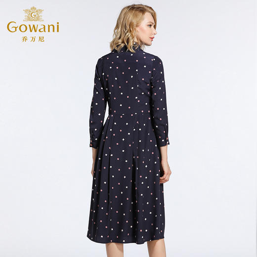 乔万尼春装女波点气质修身高腰衬衫式雪纺连衣裙中长款EB3E207 商品图3