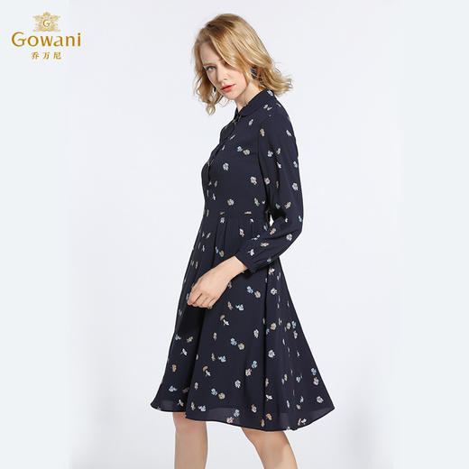 乔万尼春装女韩版修身高腰气质小个子印花长袖连衣裙EB3E216 商品图1