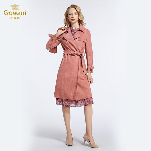 乔万尼春季外套韩版仿麂皮绒大气优雅系带气质风衣女中长款EB3A257 商品图1