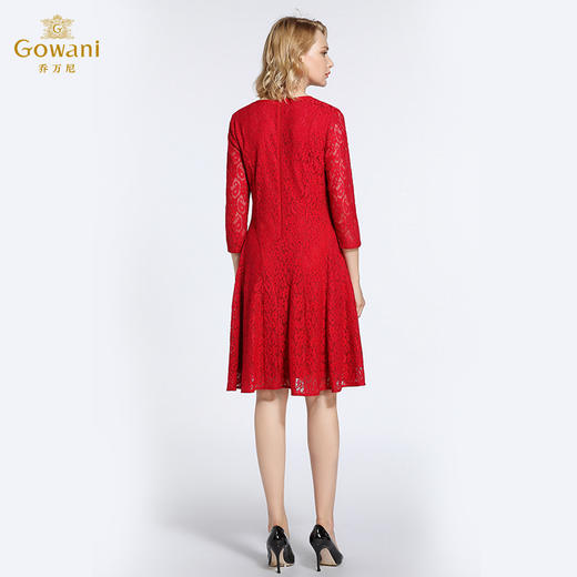 乔万尼春季修身气质七分袖喜宴装红色蕾丝连衣裙中长款EB3E222 商品图2