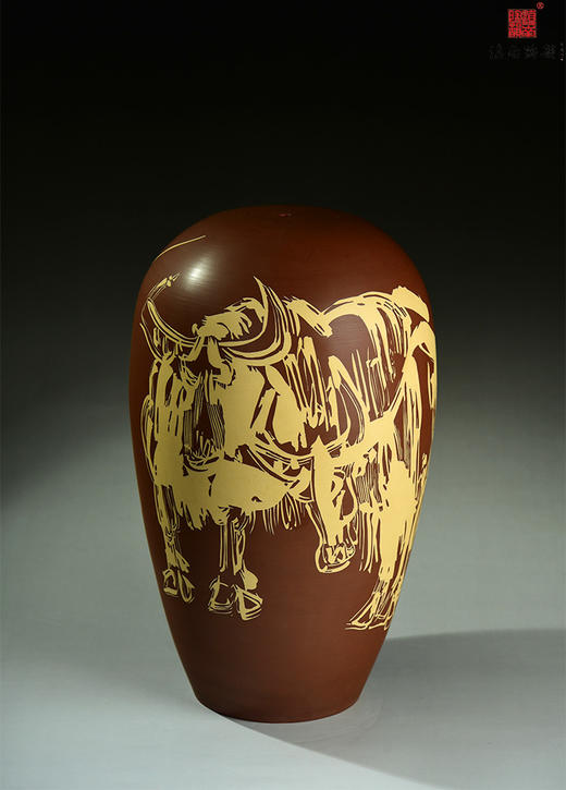 王首麟单色刻填人物樽 商品图0