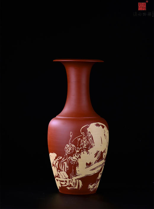 王首麟单色刻填书蕉图美女瓶 商品图0