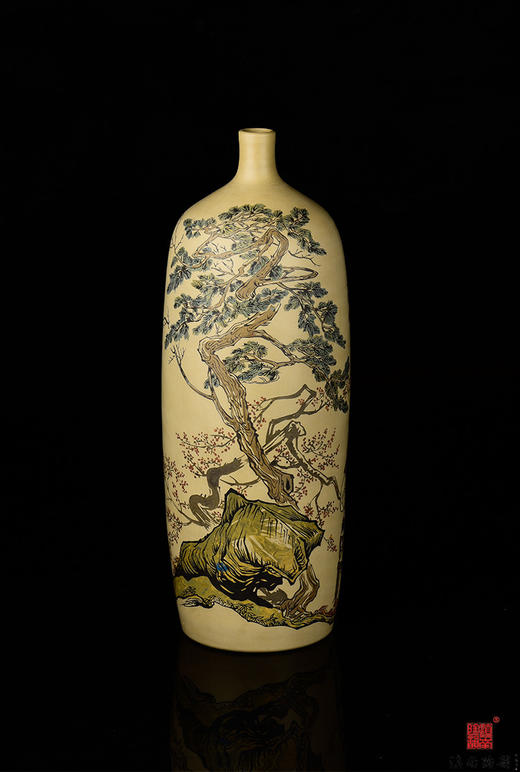 周伟覆色刻填听琴图小口梅瓶 商品图0