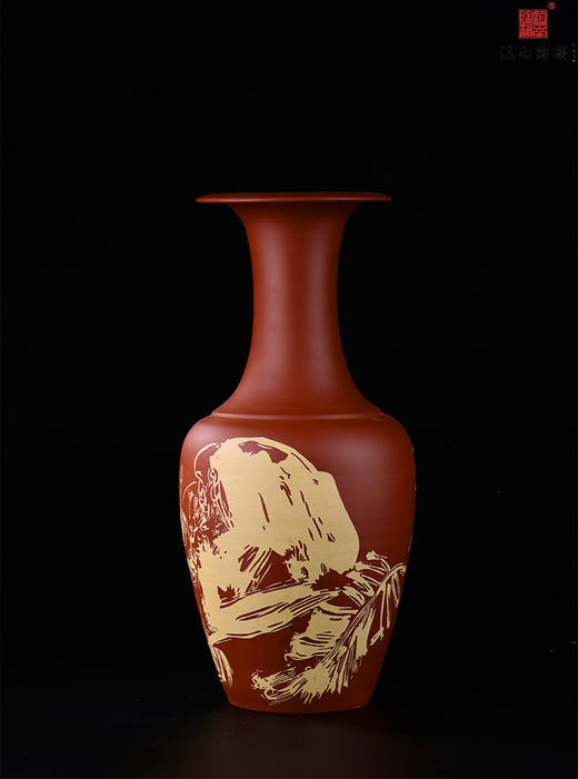 王首麟单色刻填书蕉图美女瓶 商品图1