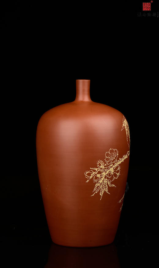 逯英杰单色刻填花鸟尖口梅瓶 商品图2
