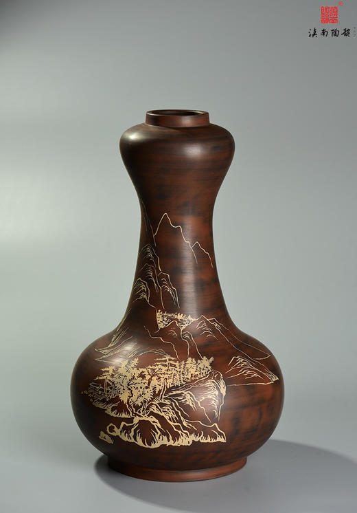 杨恩泉单色刻填宋绍棠隐居图蒜头瓶 商品图0