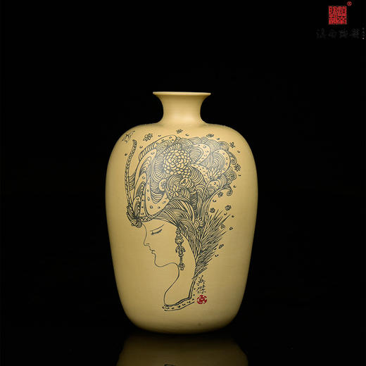 逯英杰单色刻填人物小瓶 商品图0