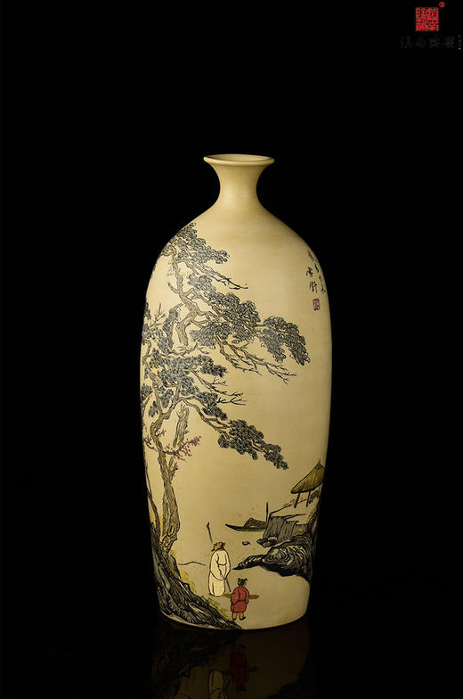 周伟覆色刻填松树小口梅瓶 商品图3