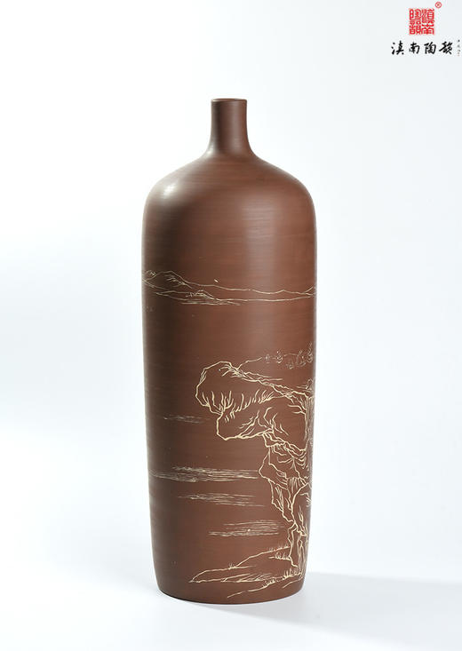 杨恩泉单色刻填苏东坡诗意图尖口梅瓶 商品图1