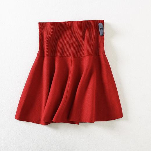 女士新款小清新时尚优雅松紧高腰a字红色针织半身裙090656