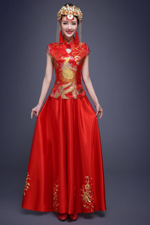 qsxy新款2018婚纱礼服红色新娘结婚中式旗袍敬酒服短款春夏装显瘦嫁衣