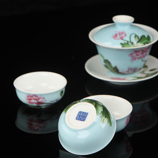 天青粉彩姹紫千红蹲式杯6头茶具（停产） 商品图3