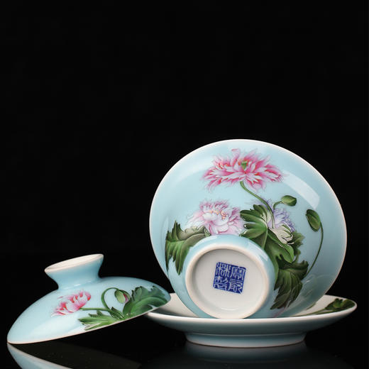 天青粉彩姹紫千红蹲式杯6头茶具（停产） 商品图1