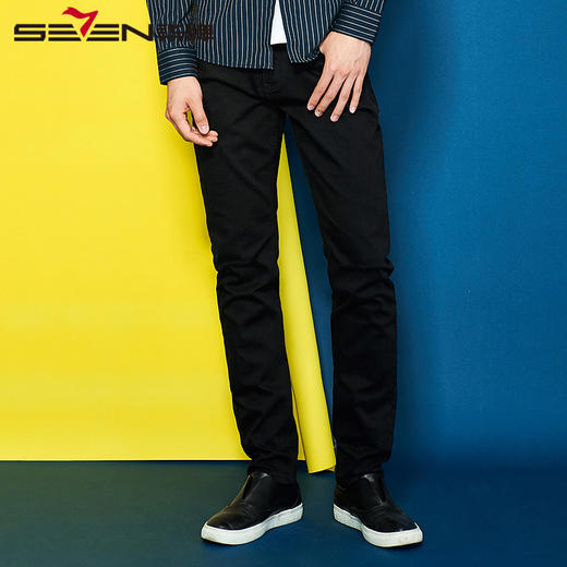 柒牌男装 牛仔裤新品破洞牛仔裤男修身小脚黑色牛仔长裤潮流百搭	113S88370 商品图0