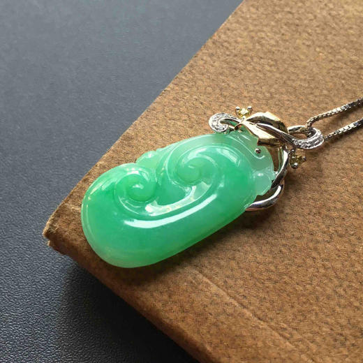 糯冰种阳绿满色翡翠如意18k白金黄金钻石镶嵌 商品图2