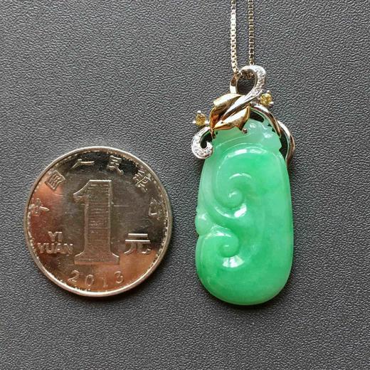 糯冰种阳绿满色翡翠如意18k白金黄金钻石镶嵌 商品图3