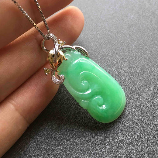 糯冰种阳绿满色翡翠如意18k白金黄金钻石镶嵌 商品图6