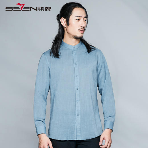 【中华立领】柒牌长袖衬衫男修身商务衬衣秋季上衣衬衫长袖	112A39040 商品图0