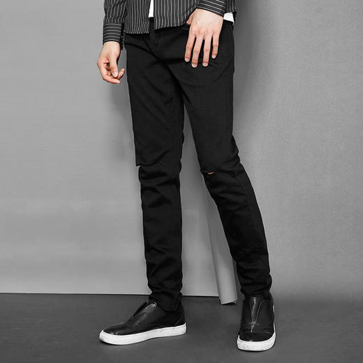 柒牌男装 牛仔裤新品破洞牛仔裤男修身小脚黑色牛仔长裤潮流百搭	113S88370 商品图2