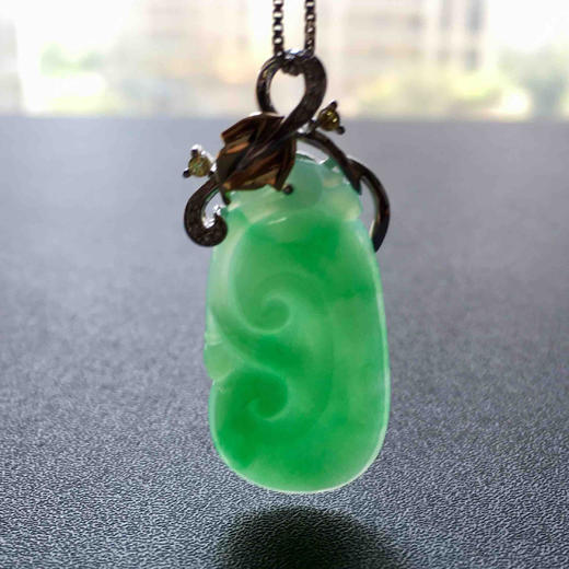 糯冰种阳绿满色翡翠如意18k白金黄金钻石镶嵌 商品图8