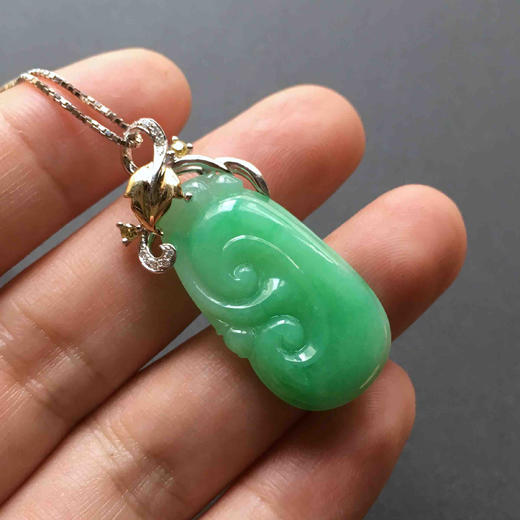 糯冰种阳绿满色翡翠如意18k白金黄金钻石镶嵌 商品图5