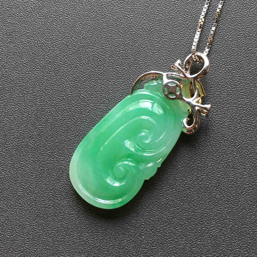 糯冰种阳绿满色翡翠如意18k白金黄金钻石镶嵌 商品图4