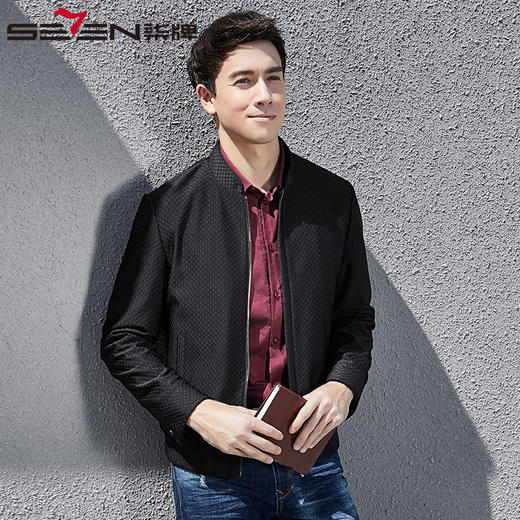柒牌男装立领暗纹纯色夹克外套春款商务休闲夹克衫男士	113K20270 商品图0