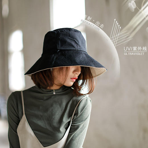 春夏复古防晒帽子女士UV遮阳防晒帽子大檐帽渔夫帽户外双面帽 商品图0
