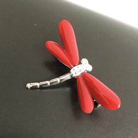 牛血色珊瑚蜻蜓款胸针吊坠两用款