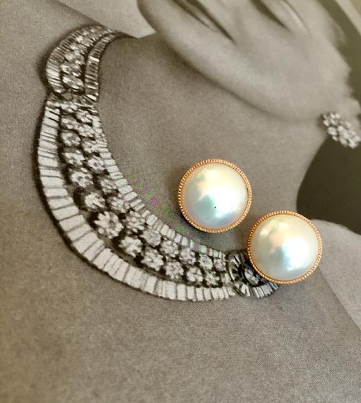 14mm钻镶马贝珠耳钉 商品图1