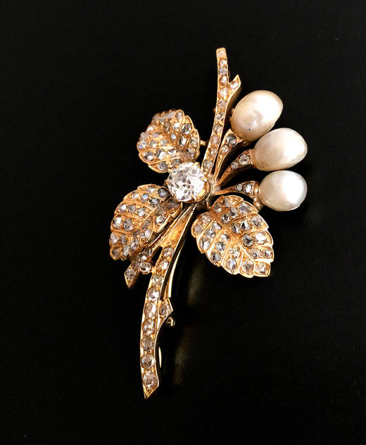 古董野生珍珠钻石胸针 商品图4