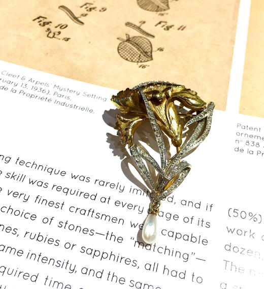 古董野生珍珠鸢尾花造型胸针 商品图0