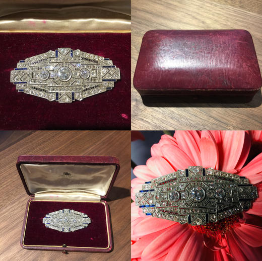 古董原盒蓝宝石配钻胸针 商品图3