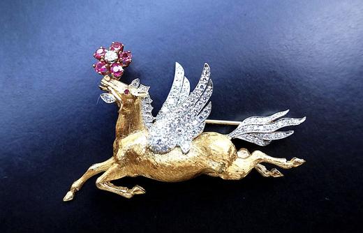 古董玫瑰拉丝工艺飞马胸针 商品图2