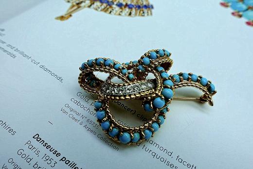 古董绿松石花卉造型胸针 商品图0