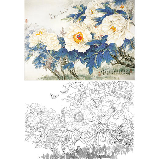 横幅工笔花鸟白描底稿-王少卿牡丹-WK12 商品图0