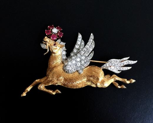 古董玫瑰拉丝工艺飞马胸针 商品图1