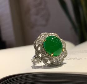 阳绿高冰翡翠钻石豪镶戒指